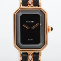 シャネル プルミエールM GP×革 QZ 黒文字盤