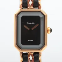 シャネル プルミエールM GP×革 QZ 黒文字盤