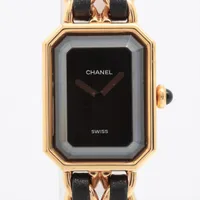 シャネル プルミエールM GP×革 QZ 黒文字盤