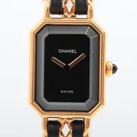 シャネル プルミエールM GP×革 QZ 黒文字盤