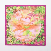 エルメス カレ90 FLAMINGO PARTY フラミンゴパーティ シルク スカーフ ピンク×パープル Ａランク