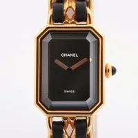 シャネル プルミエールM GP×革 QZ 黒文字盤