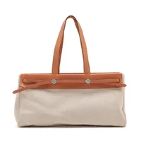 エルメス エールバッグ カバスMM トワルアッシュ×レザー ベージュ シルバー金具