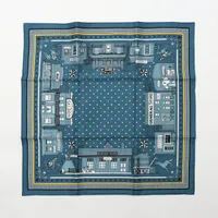 エルメス カレ55 Hermes Paris Station Bandana エルメス パリステーション バンダナ シルク スカーフ ブルー Ａランク