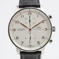 IWC ポルトギーゼ クロノグラフ IW371445 SS×革 AT アイスブルー文字盤 ＡＢランク