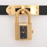 エルメス ケリーウォッチ GP×革 QZ 黒文字盤