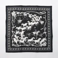 エルメス カレ55 Les Mustangs Bandana 野生馬 シルク スカーフ ブラック ＳＡランク