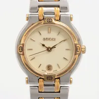 グッチ 9000L SS×GP QZ アイボリー文字盤