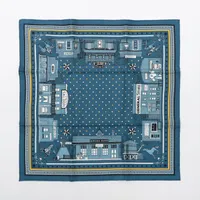 エルメス カレ55 Hermes Paris Station Bandana エルメス パリステーション バンダナ シルク スカーフ ブルー ＳＡランク