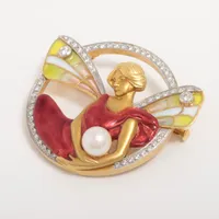 マリエラ エナメル パール ダイヤ ブローチ 金性不明 約6.5mm