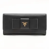 PRADA プラダ　サフィアーノ　長財布　フィオッコ　美品　0314-⑤ PRADA プラダ サフィアーノ 長財布 フィオッコ リボン 極美品0423-⑥