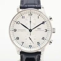 IWC ポルトギーゼ クロノグラフ IW371446 SS×革 AT アイスブルー文字盤 ＡＢランク