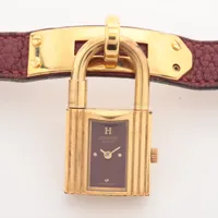 エルメス ケリーウォッチ GP×革 QZ 赤文字盤