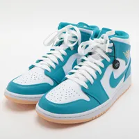 ナイキ AIR JORDAN 1 MID レザー×ファブリック ハイカットスニーカー 26.5cm ブルー×ホワイト Ａランク