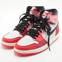 ナイキ AIR JORDAN 1 RETRO HIGH OG レザー×ファブリック ハイカットスニーカー 26.5cm レッド×ホワイト Ａランク