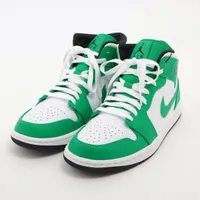 ナイキ AIR JORDAN 1 MID レザー×ファブリック ハイカットスニーカー 26.5cm ホワイト×グリーン Ａランク