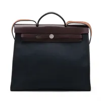 エルメス エールバッグジップMM トワルオフィシエ×カーフレザー ブラック×ブラウン シルバー金具