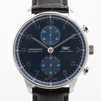 IWC ポルトギーゼ クロノグラフ IW371606 SS×革 AT 青文字盤 Ａランク