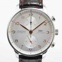 IWC ポルトギーゼ クロノグラフ IW371604 SS×革 AT アイスブルー文字盤 ＡＢランク