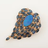 ノンブランド 色石 サファイア ダイヤ ブローチ 金性不明