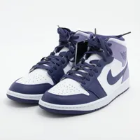 ナイキ AIR JORDAN 1 MID レザー×ファブリック ハイカットスニーカー 27.5cm ホワイト×パープル ＡＢランク