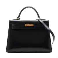 エルメス ケリー32 ボックスカーフ ブラック ゴールド金具 ＡＢランク