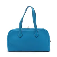 エルメス ヴィクトリアエラン38 トリヨンクレマンス ブルーイドラ シルバー金具