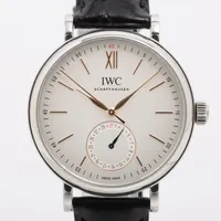 IWC ポートフィノ ポインターデイト IW359201 SS×社外革 AT アイスブルー文字盤 ＡＢランク