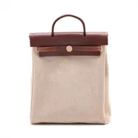 エルメス エールバッグアドPM トワルアッシュ×レザー ベージュ ゴールド金具