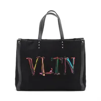 ヴァレンティノガラヴァーニ VLTN キャンバス×レザー トートバッグ ブラック ＡＢランク