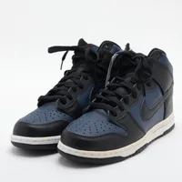 ナイキ×フラグメント DUNK HIGH レザー ハイカットスニーカー 28cm ブラック×ネイビー Ａランク