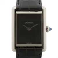 カルティエ タンク マスト ドゥ カルティエ LM WSTA0072 SS×革 QZ 黒文字盤
