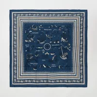 エルメス カレジェアン Tatouages Marins Bandana 船乗りのタトゥー バンダナ カシミヤ×シルク ストール ブルー Ｓランク