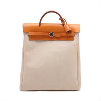 エルメス エールバッグアドMM トワルアッシュ×レザー ベージュ シルバー金具