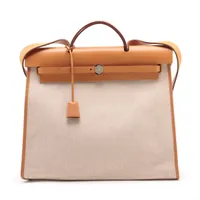 エルメス エールバッグジップMM トワルオフィシエ×カーフレザー ブラウン シルバー金具