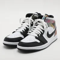 ナイキ AIR JORDAN 1 MID SE レザー スニーカー 21SS 27cm ブラック×ホワイト Ａランク