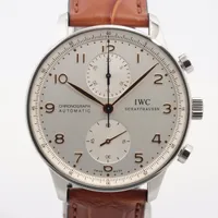 IWC ポルトギーゼ クロノグラフ IW371445 SS×革 AT アイスブルー文字盤 ＡＢランク