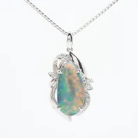 ノンブランド オパール ダイヤ ネックレス K18WG