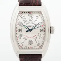 フランクミュラー コンキスタドール 8005SC SS×社外革 AT シルバー文字盤