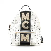 MCM レザー×スタッズ バックパック/リュック ブラック×ホワイト