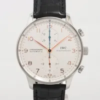 IWC ポルトギーゼ クロノグラフ IW371445 SS×革 AT アイスブルー文字盤 ＡＢランク