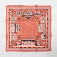 エルメス カレ55 Hermes Paris Station Bandana エルメス パリステーション バンダナ シルク スカーフ ピンク Ａランク