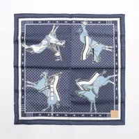 エルメス Tipi Bandana 40 コットン スカーフ ネイビー Ａランク