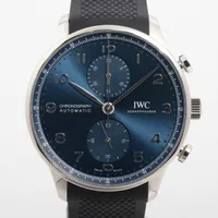 IWC ポルトギーゼ クロノグラフ IW371606 SS×ラバー AT 青文字盤 ＡＢランク