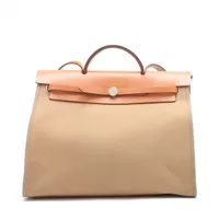 エルメス エールバッグジップMM トワルオフィシエ×カーフレザー ブラウン シルバー金具
