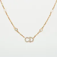 ディオール Clair D Lune クレール ディー リュヌ GP×ラインストーン×フェイクパール ネックレス ゴールド Ｂランク