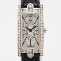 ハリーウィンストン アヴェニューCミニ AVCQHM16WW052 WG×革 QZ シェル文字盤