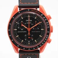 オメガ×スウォッチ スピードマスター ミッションオン アース ラヴァ SO33O100 CE×ナイロン QZ 黒文字盤