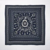 エルメス カレジェアン Les Cles Bandana 鍵 カシミヤ×シルク スカーフ ネイビー ＡＢランク