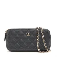 シャネル マトラッセ ラムスキン チェーンウォレット ブラック ゴールド金具